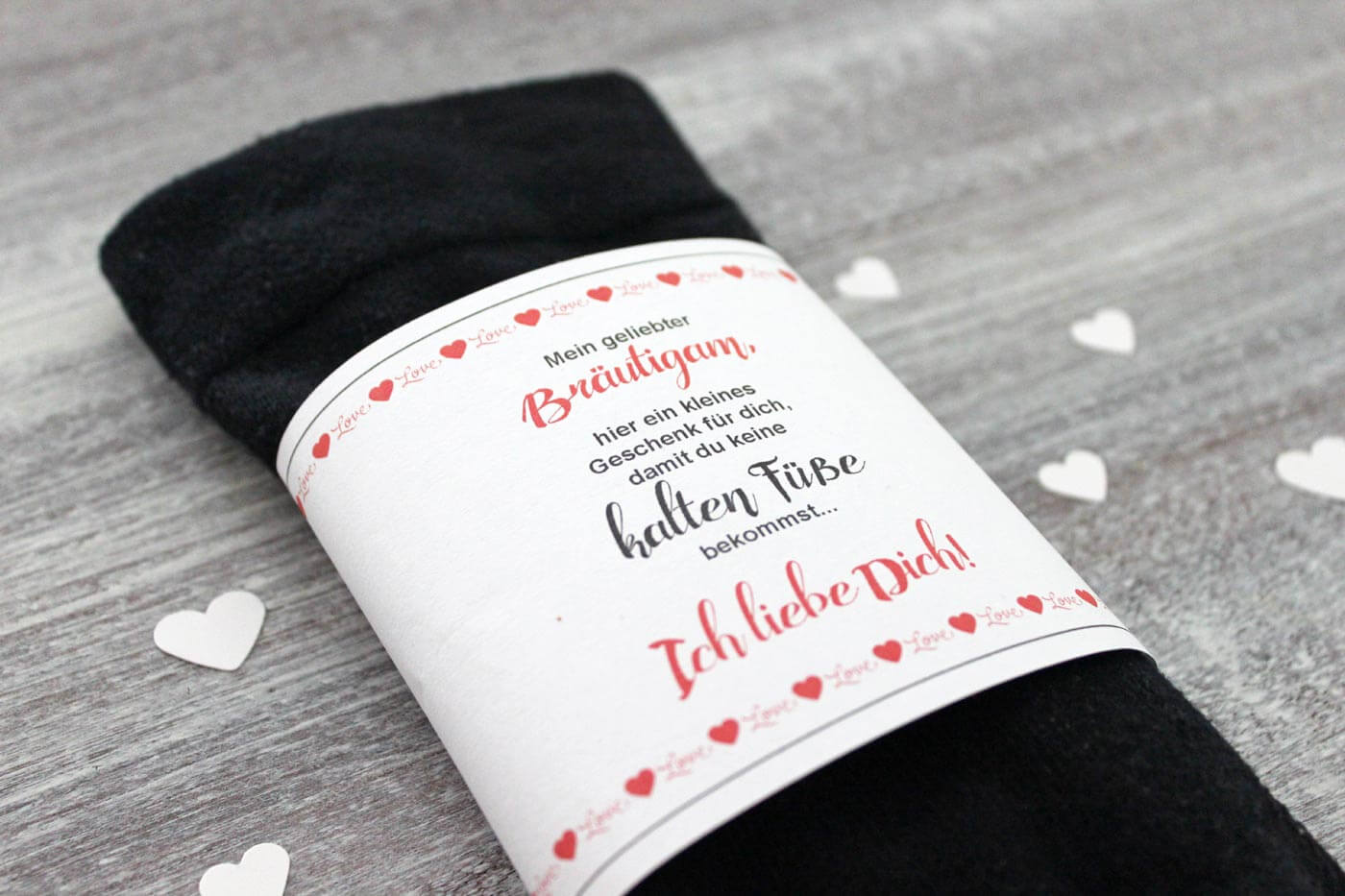DIY Bräutigam Socken gegen kalte Füße Banderole gratis zum Ausdrucken